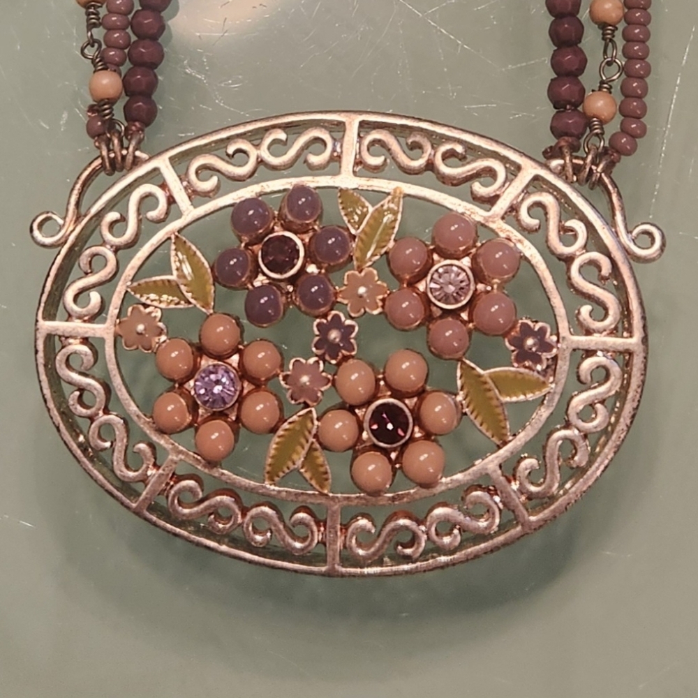 Floral Silver and Purple Necklace 16in With Optional Extender 3in